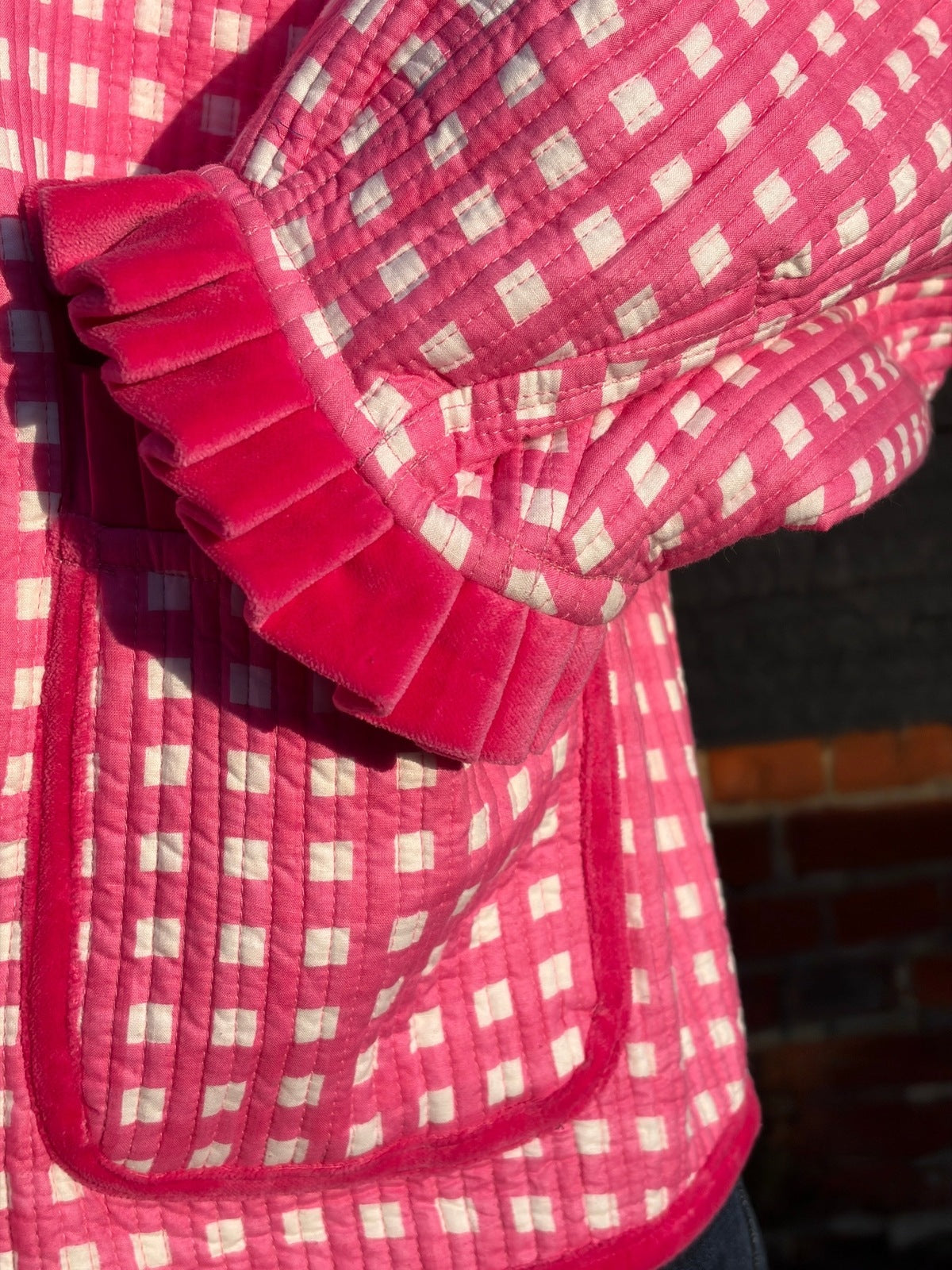 Sailor Collar Reversible Jacket - Pink Gingham