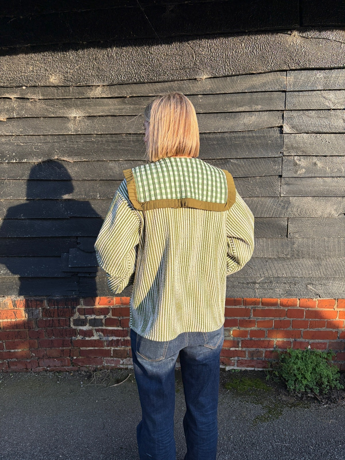 Sailor Collar Reversible Jacket - Green Gingham