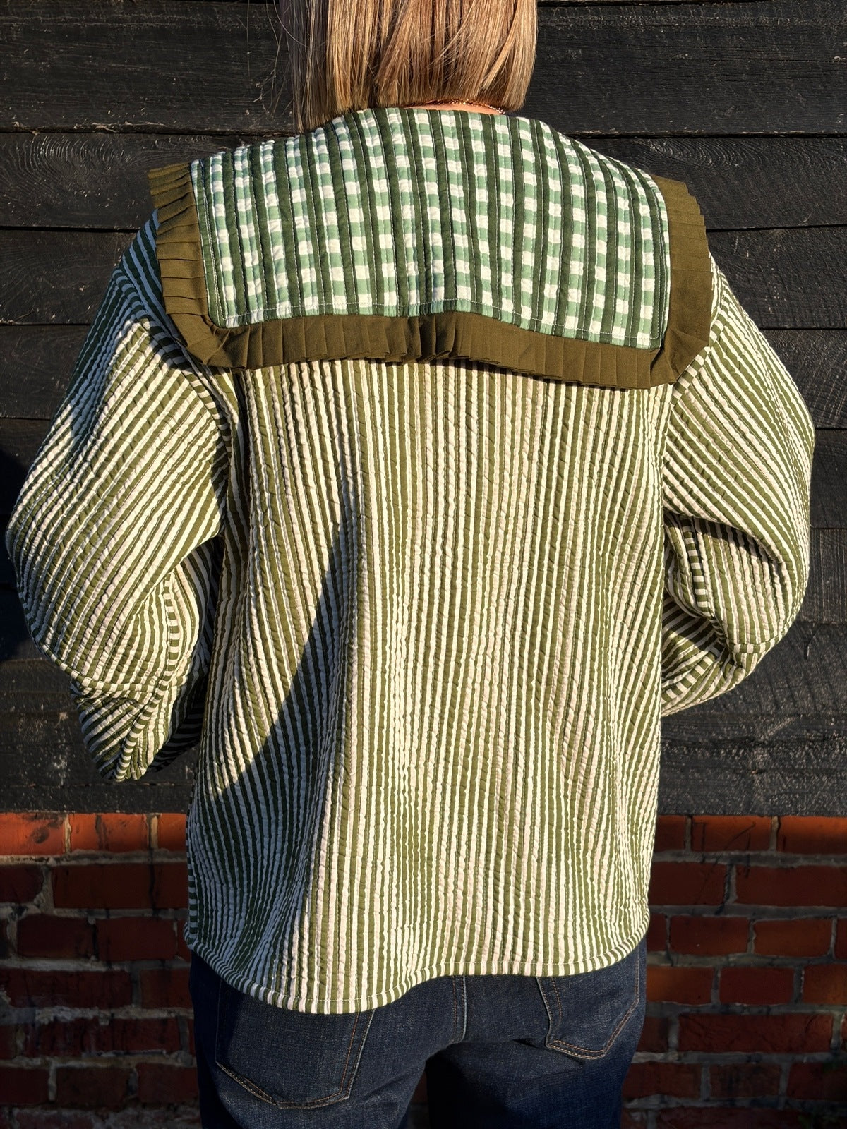 Sailor Collar Reversible Jacket - Green Gingham