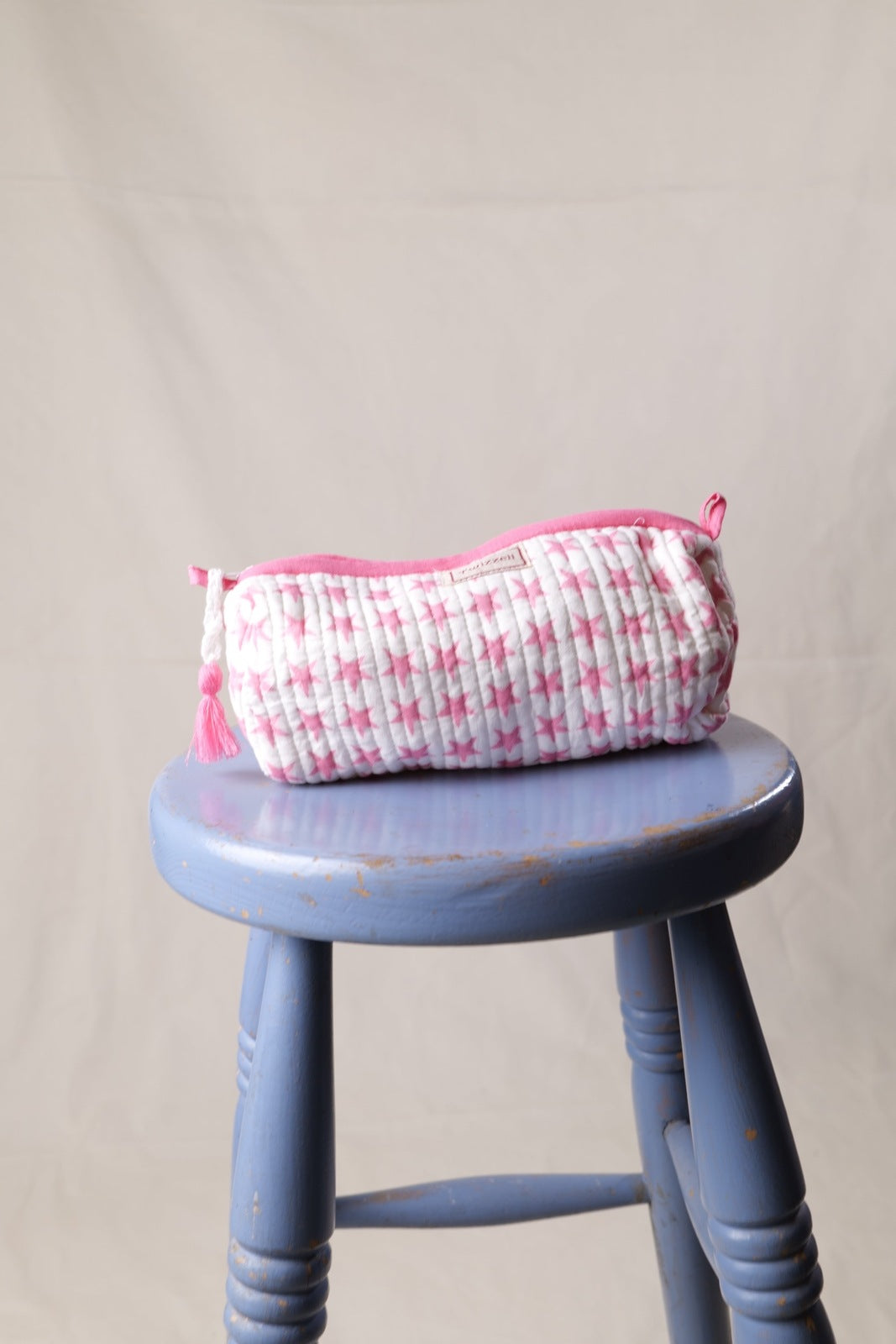 Quilted Indian Block Print Pencil Case - Pink Star