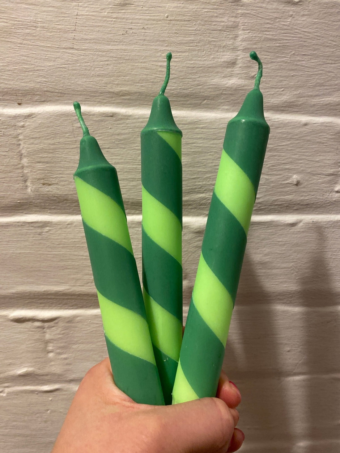 Neon Green and Dark Green Helter Skelter Candle
