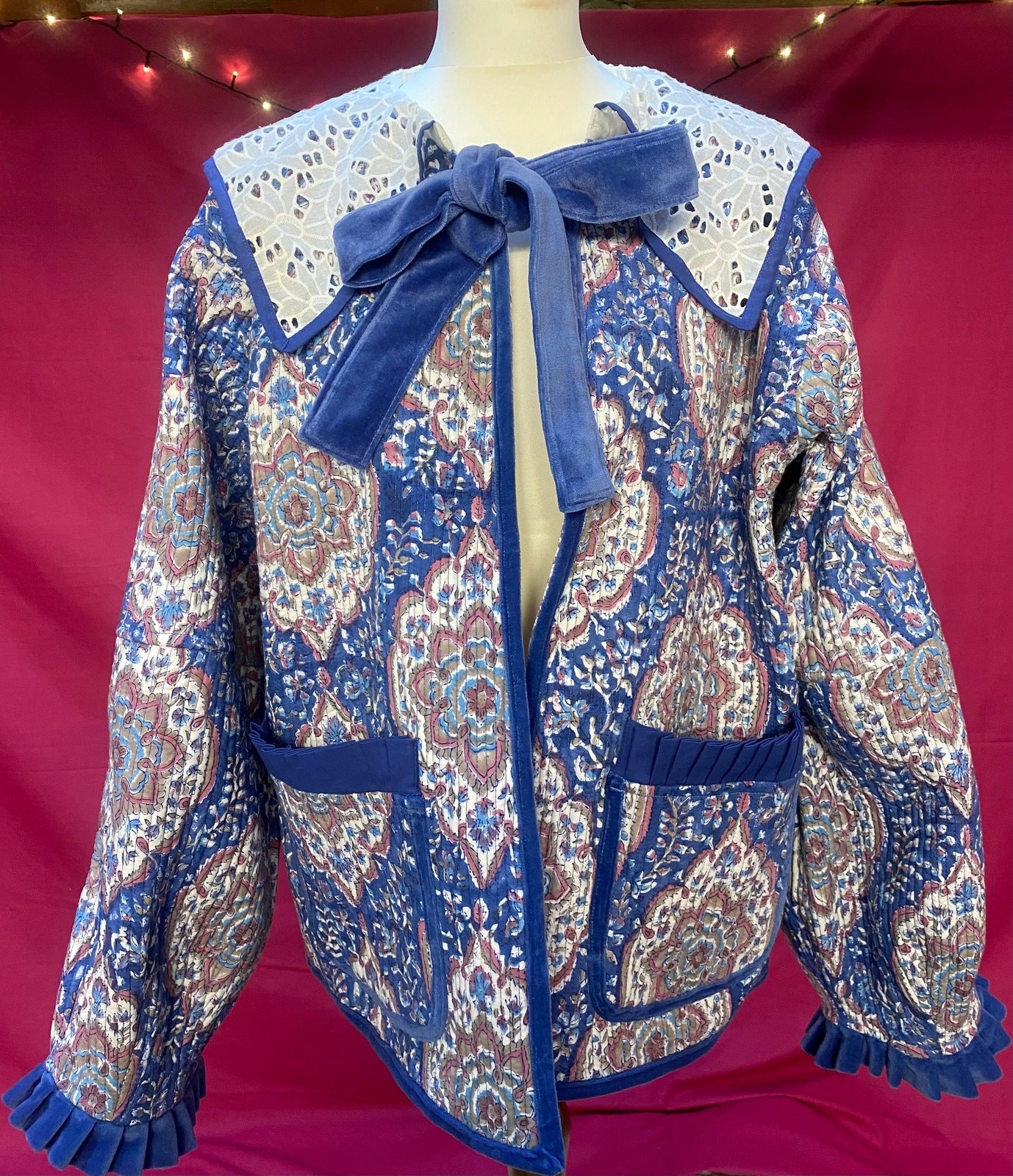 Viola Lace Collar Reversible Jacket - Blue and Mauve