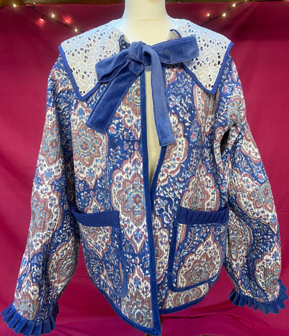 Viola Lace Collar Reversible Jacket - Blue and Mauve
