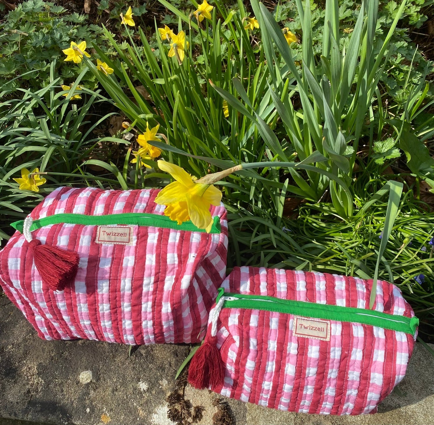 Quilted Wash Bag - Red and Pink Gingham