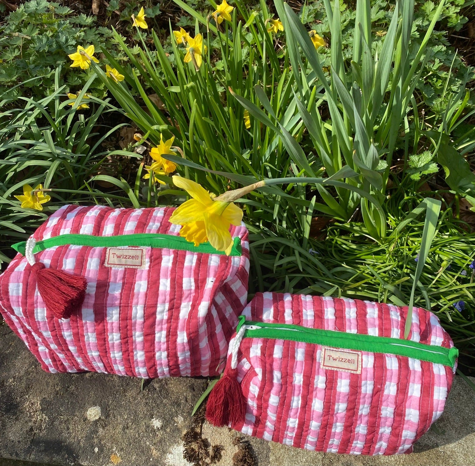 Quilted Wash Bag - Red and Pink Gingham