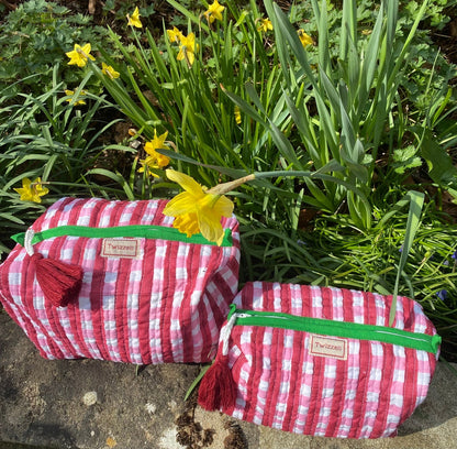 Quilted Wash Bag - Red and Pink Gingham