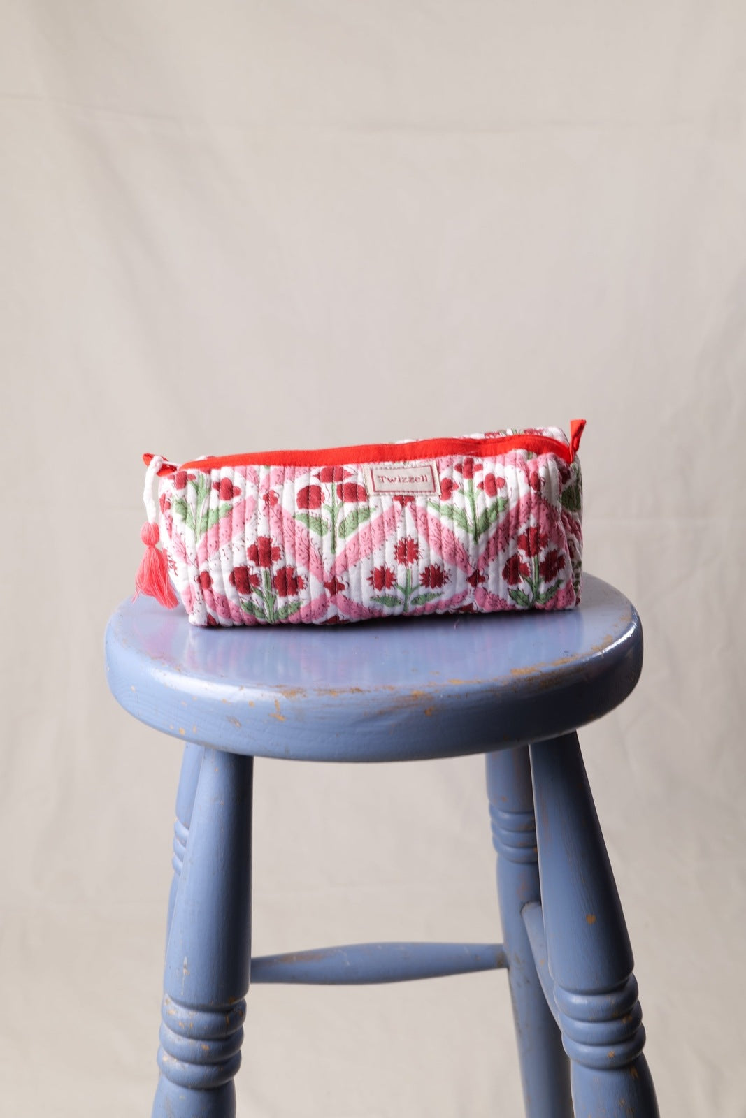 Quilted Indian Block Print Pencil Case - Bright