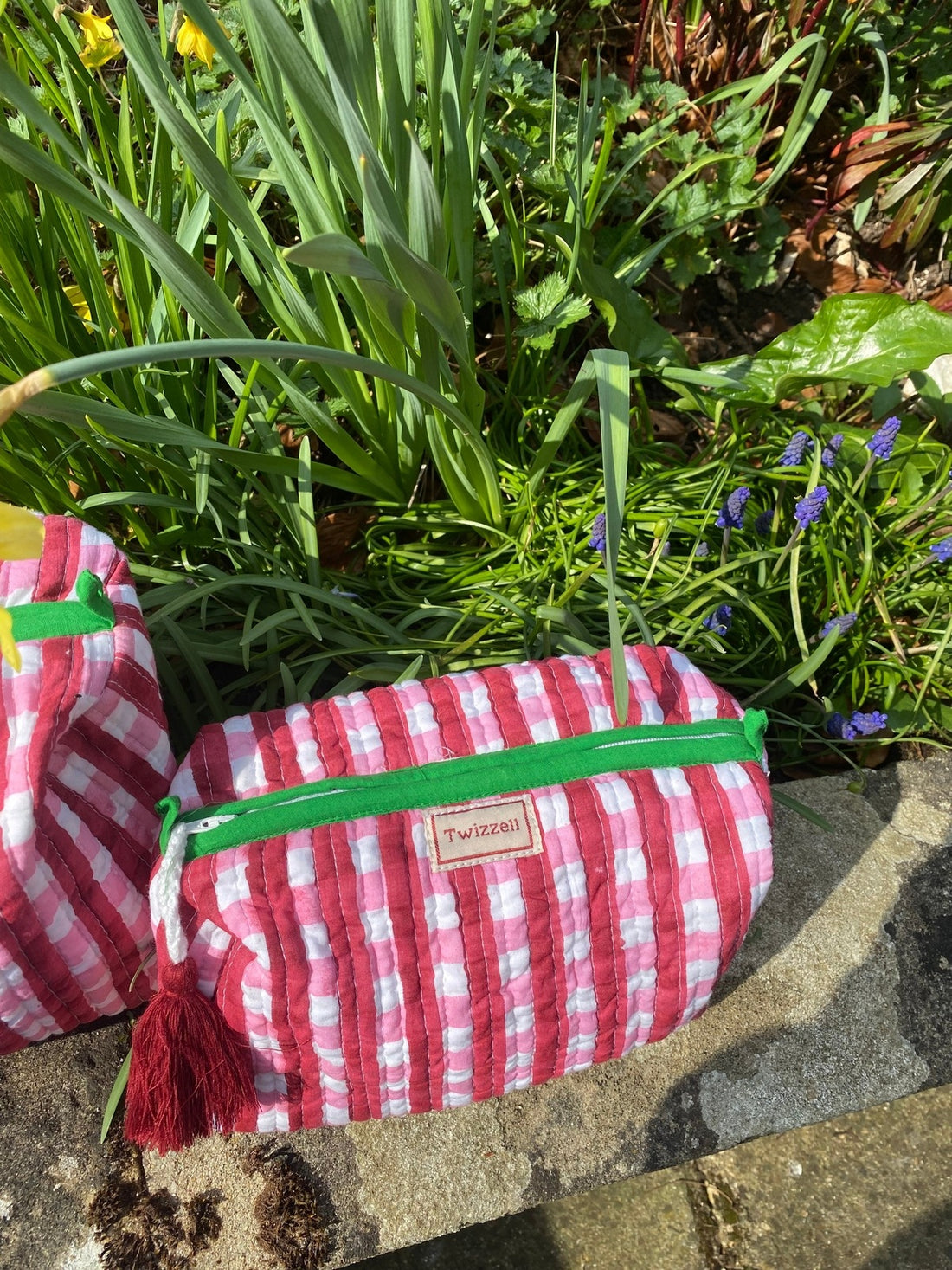 Quilted Wash Bag - Red and Pink Gingham