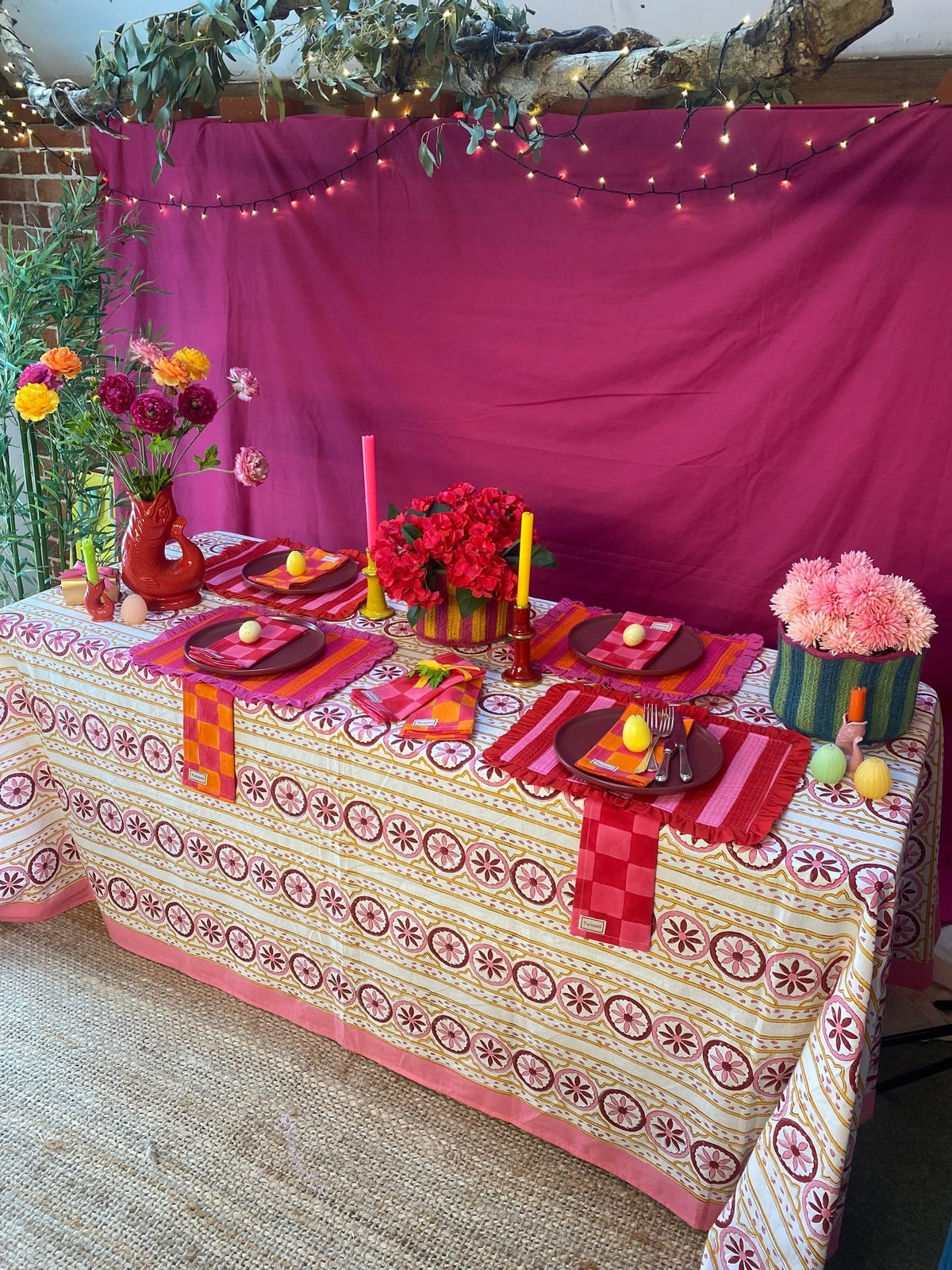 Sicilian Tablecloth - Pink, Red and Yolk