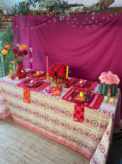 Sicilian Tablecloth - Pink, Red and Yolk