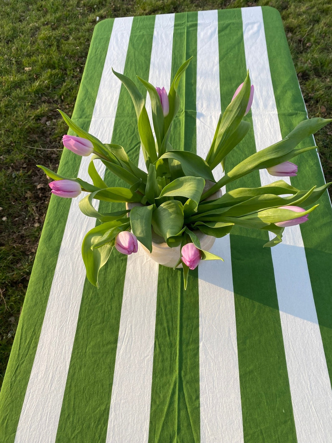 Indian Block Print Tablecloth - Green Stripe