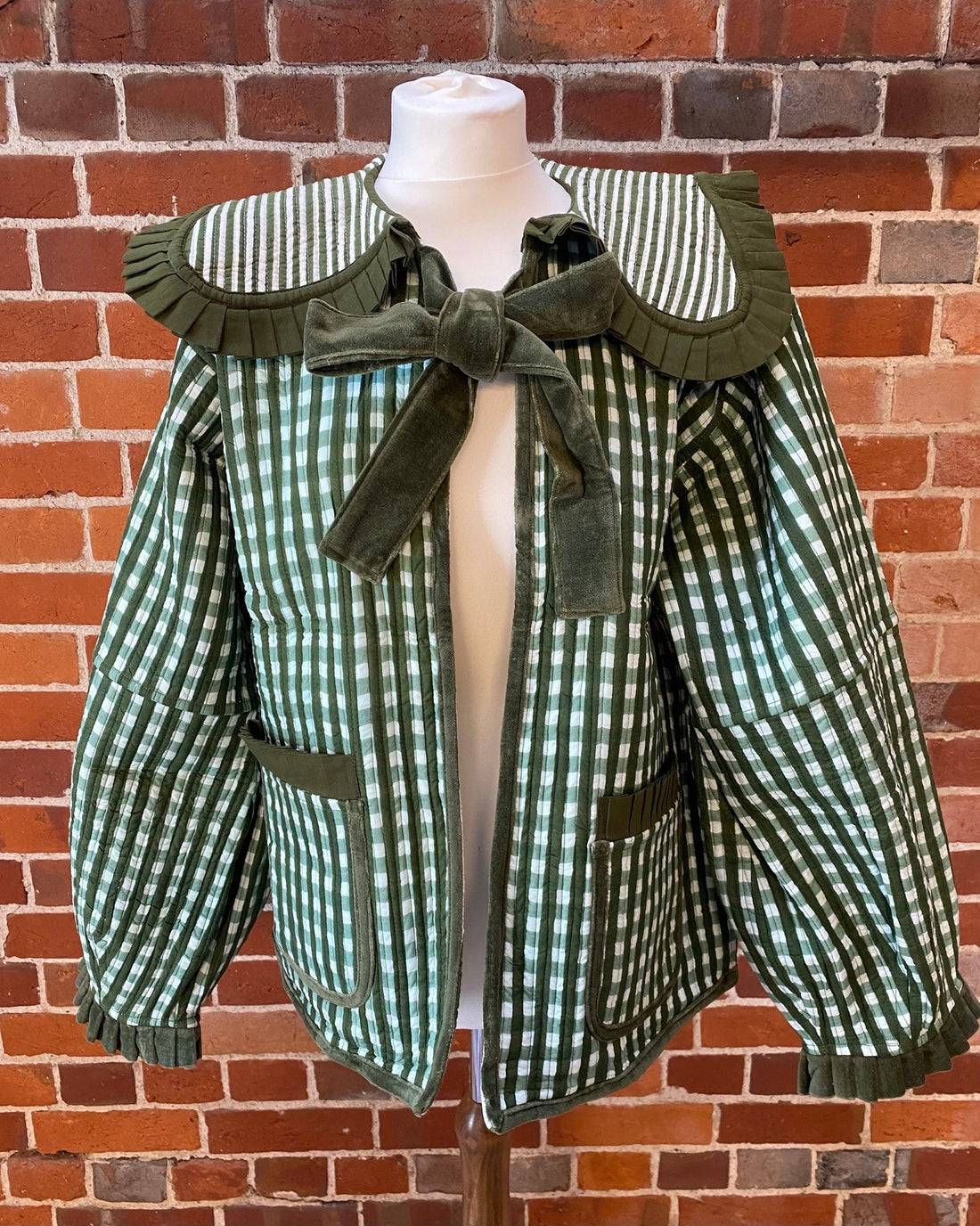 Sailor Collar Reversible Jacket - Green Gingham