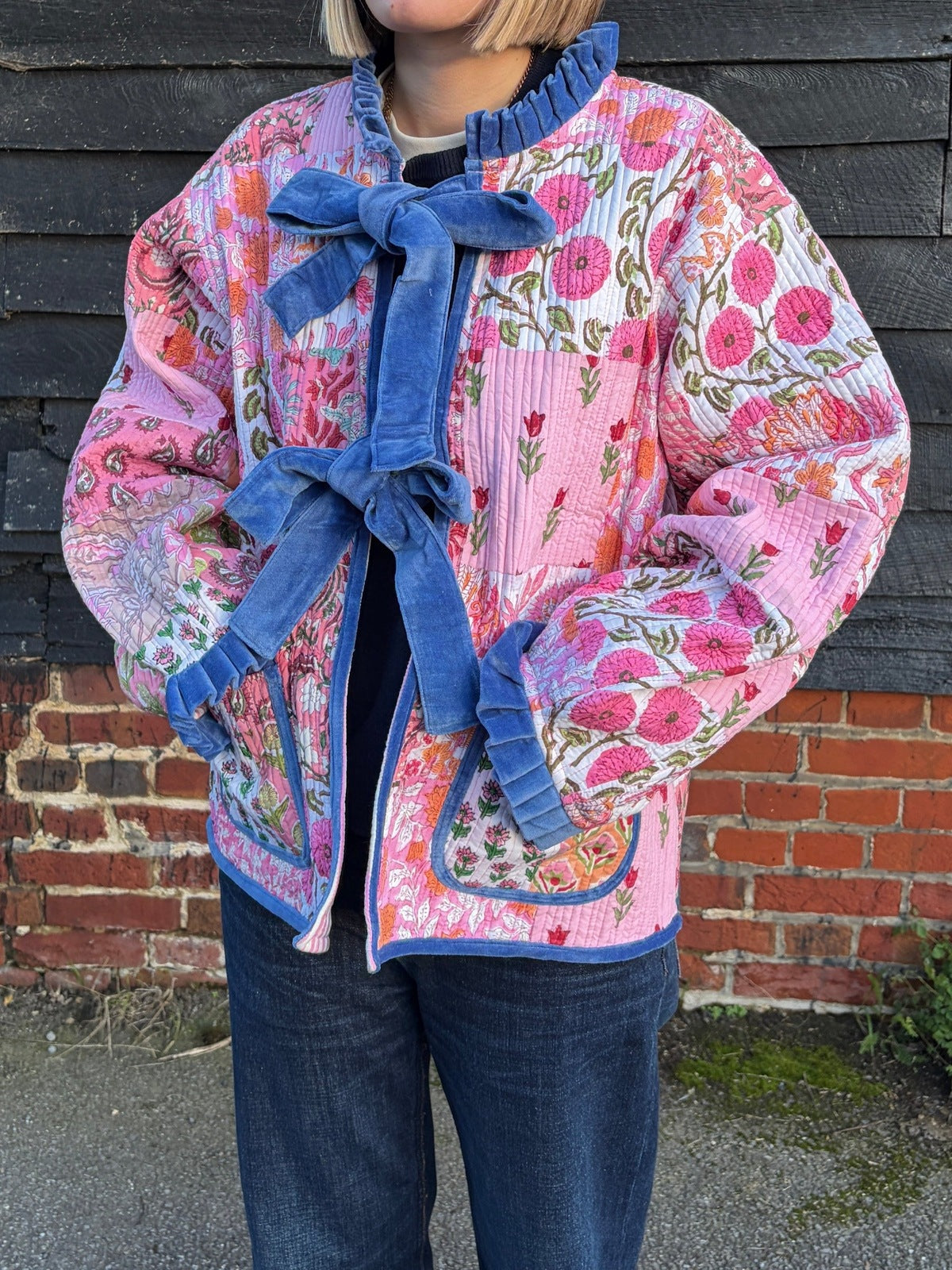 Reversible Jacket - Patchwork with Pink Stripe