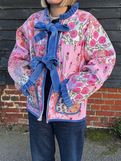 Liv Reversible Jacket - Patchwork with Pink Stripe