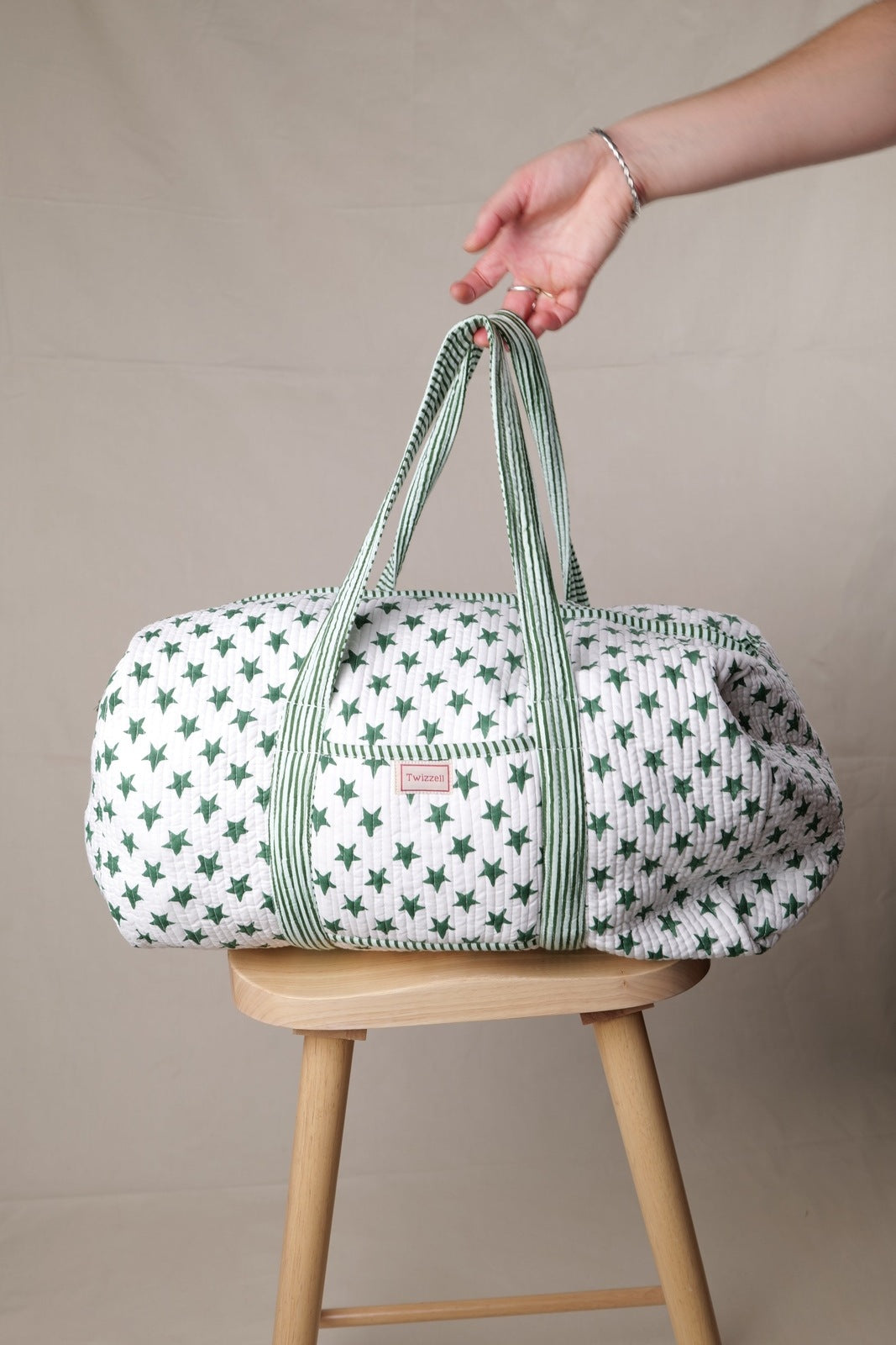 Indian Block Print Weekend Bag - Green Star
