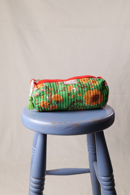 Quilted Indian Block Print Pencil Case - Green/Yellow
