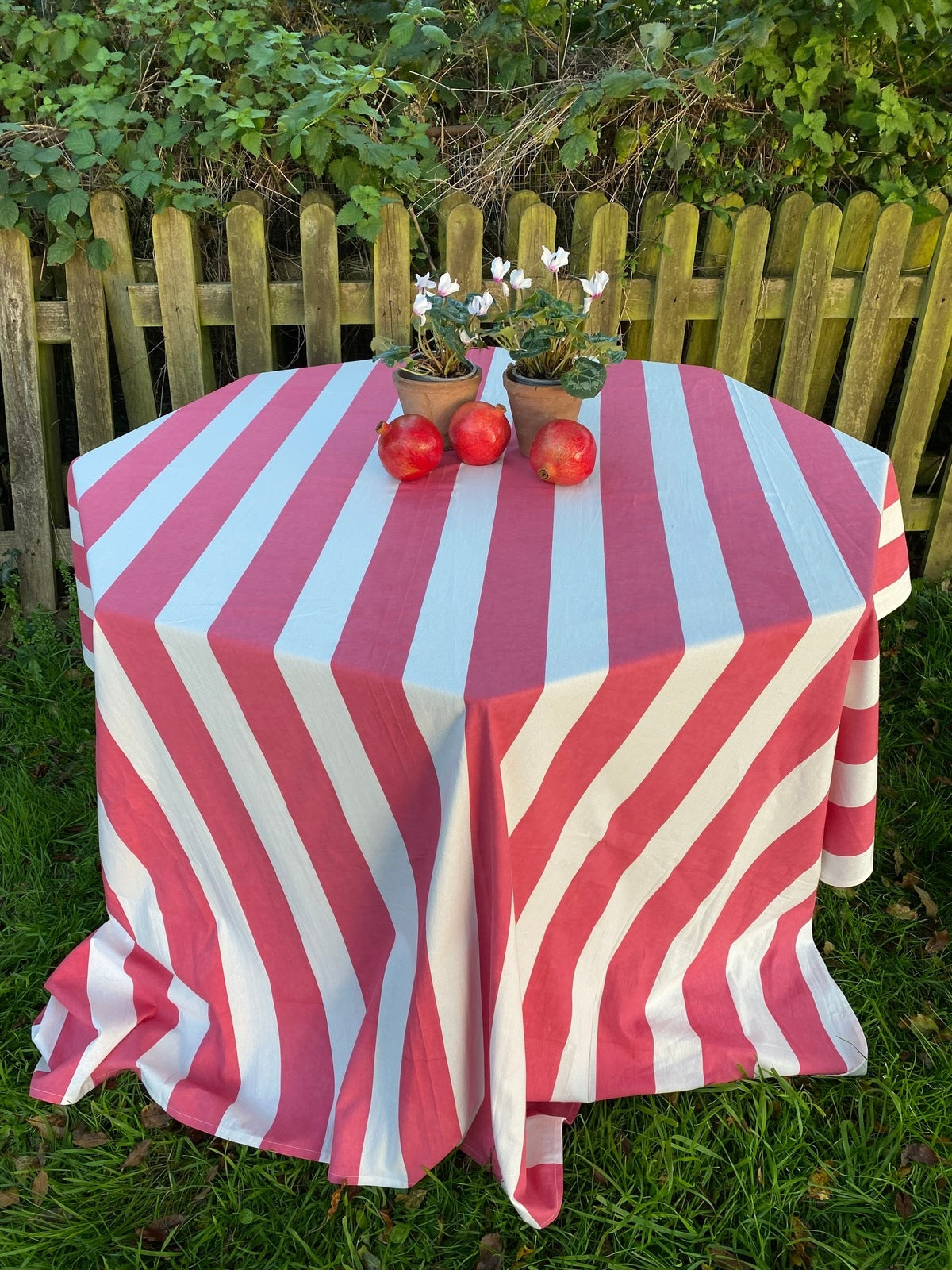 Indian Block Print Tablecloth - Coral Stripe