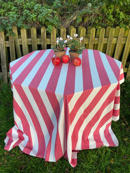 Indian Block Print Tablecloth - Coral Stripe