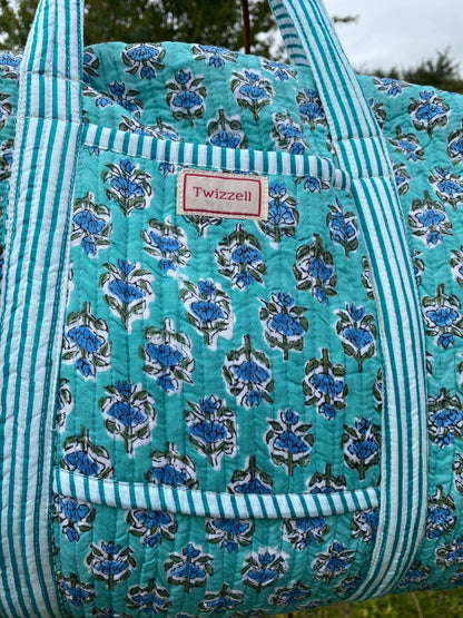 Indian Block Print Weekend Bag - Blue