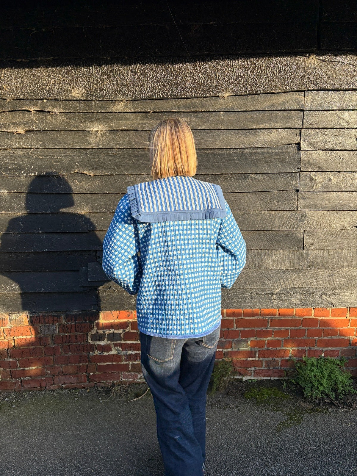 Sailor Collar Reversible Jacket - Blue Gingham