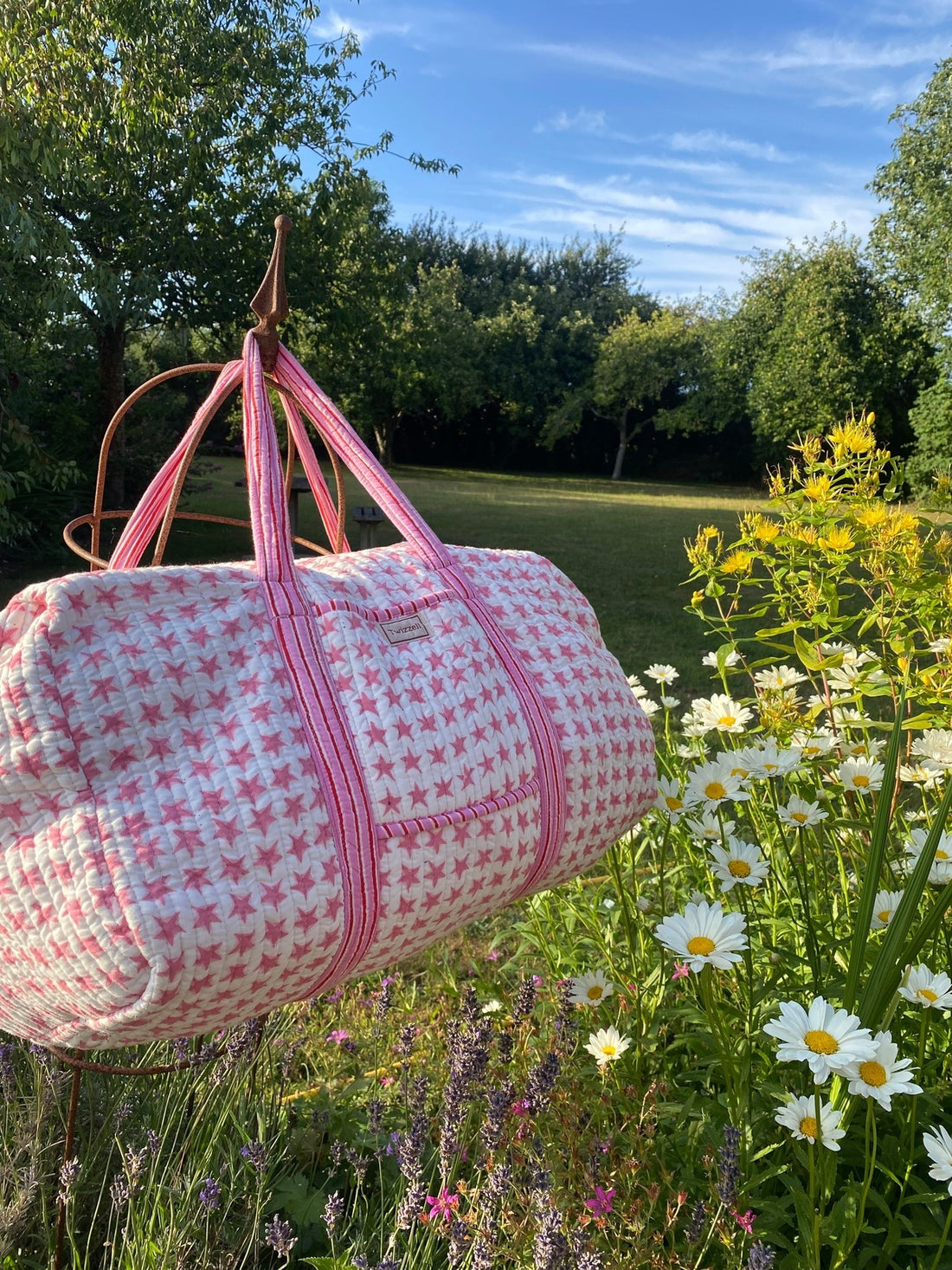 Indian Block Print Weekend Bag - Pink Star