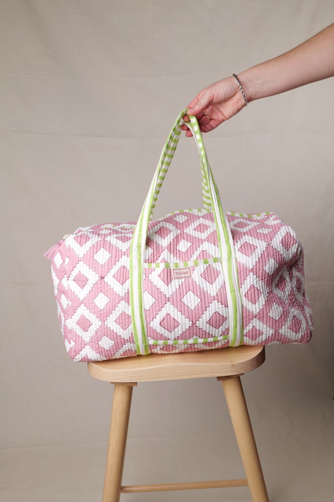 Indian Block Print Weekend Bag - Pink Geometric
