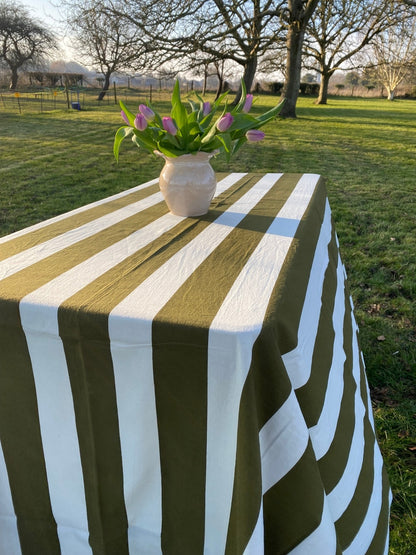 Indian Block Print Tablecloth - Khaki Stripe
