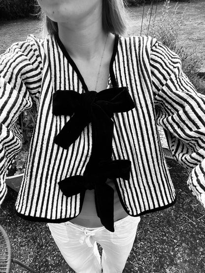 Reversible Jacket - Red/Black Stripe with black velvet trim