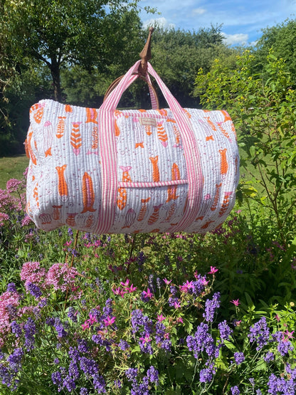 Indian Block Print Weekend Bag - Pink Fish Spritz