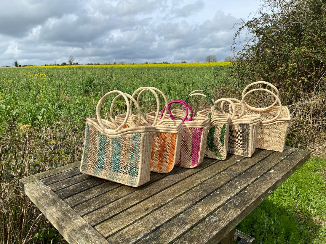 Hand woven raffia basket - orange