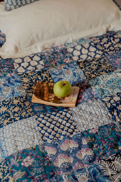 Quilts - Blue Patchwork with Blue Stripe Reverse