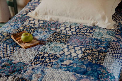 Quilts - Blue Patchwork with Blue Stripe Reverse