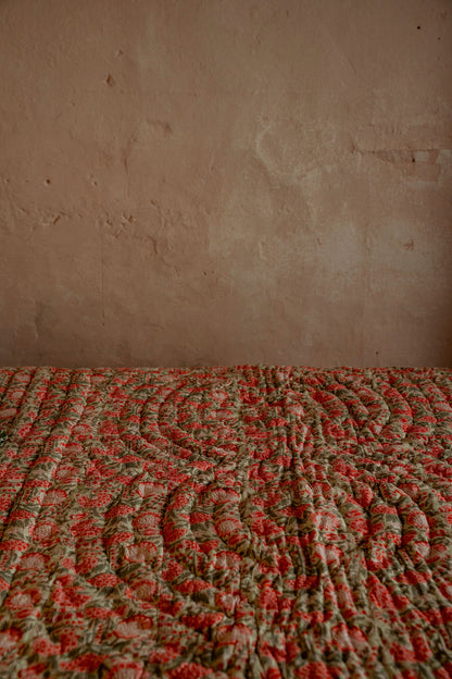 Quilts - Green and Pink Floral with Green Stripe Reverse