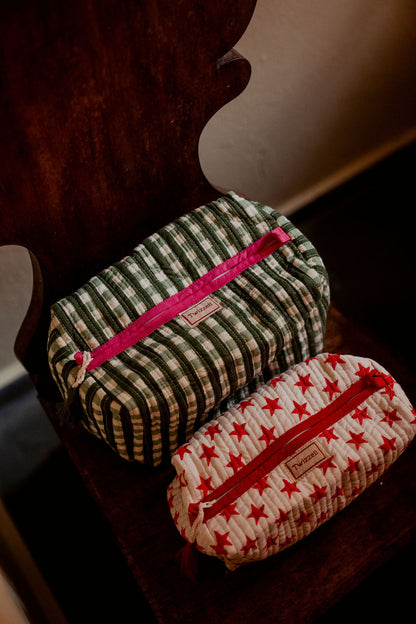 Quilted Wash Bag - Green Gingham