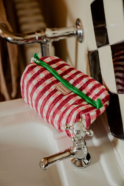 Quilted Wash Bag - Red and Pink Gingham