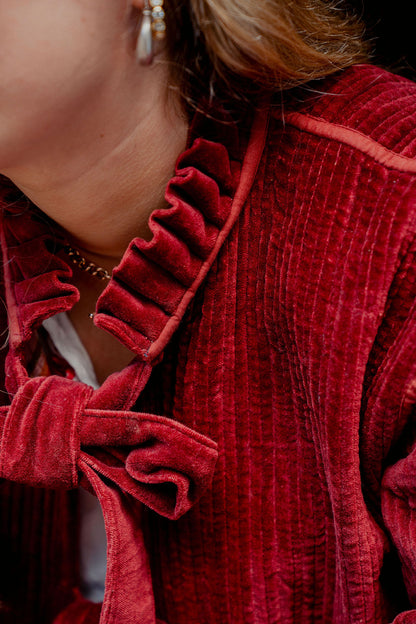 Flora Reversible Jacket - Rust Velvet with Mulberry Tartan Reverse