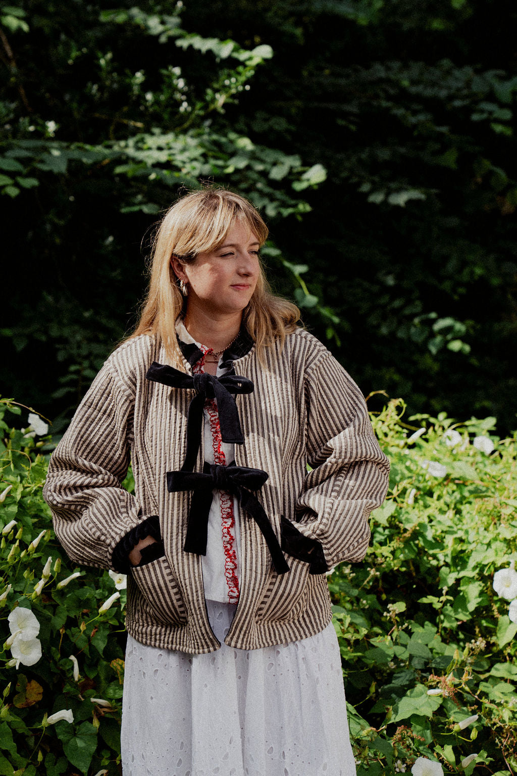 Liv Reversible Jacket - Navy and Mustard Tartan with Beige Stripe