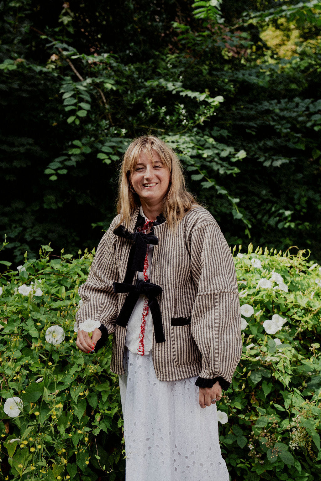 Liv Reversible Jacket - Navy and Mustard Tartan with Beige Stripe