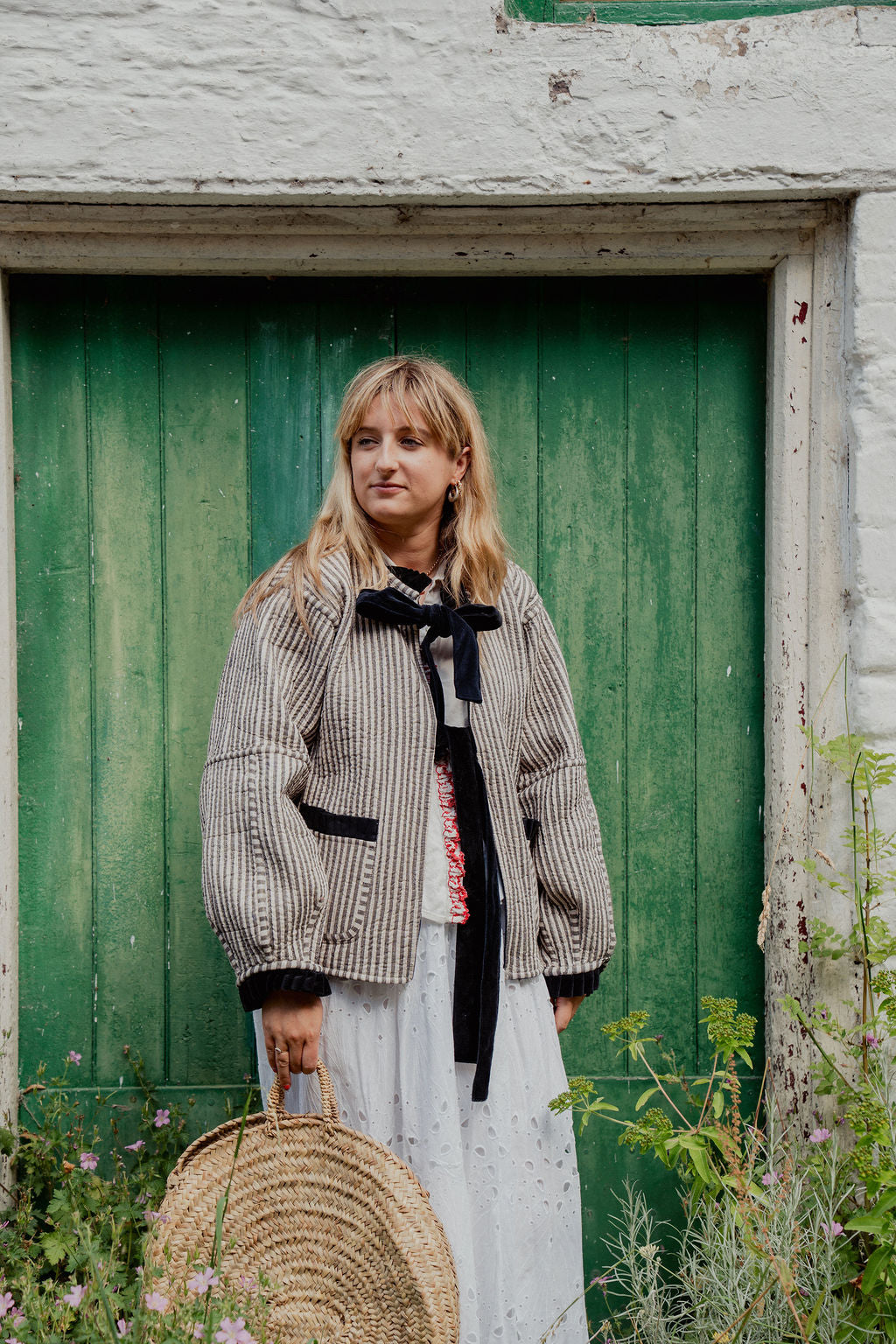 Liv Reversible Jacket - Navy and Mustard Tartan with Beige Stripe