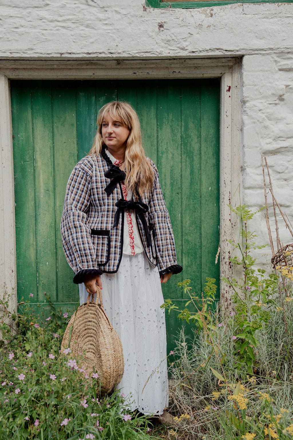 Liv Reversible Jacket - Navy and Mustard Tartan with Beige Stripe