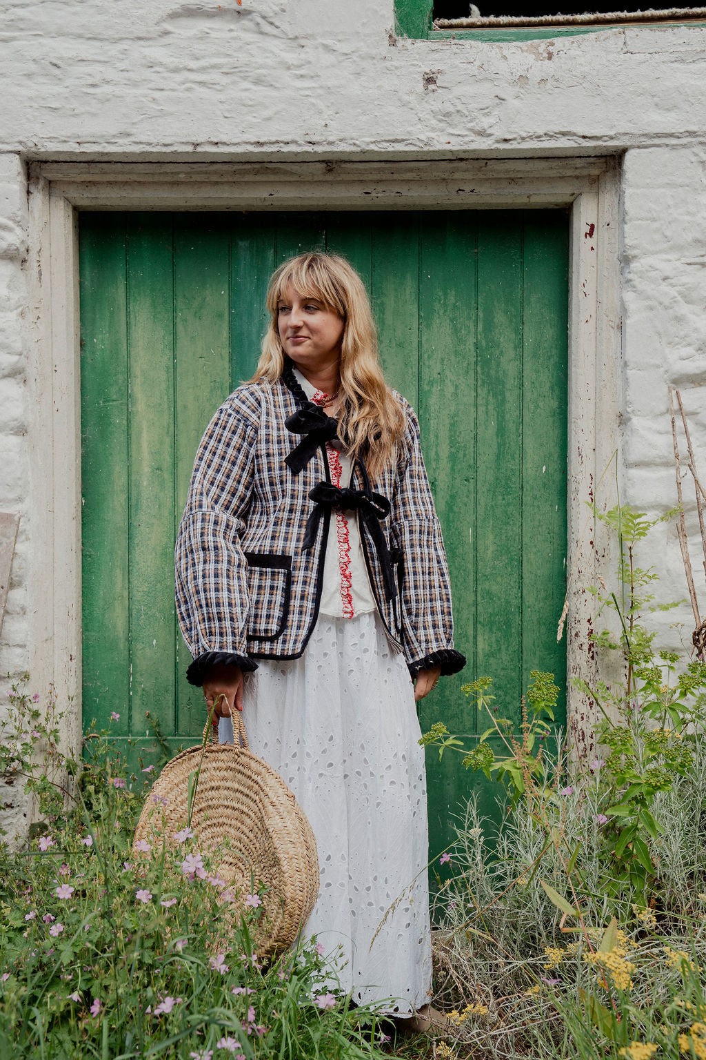 Liv Reversible Jacket - Navy and Mustard Tartan with Beige Stripe