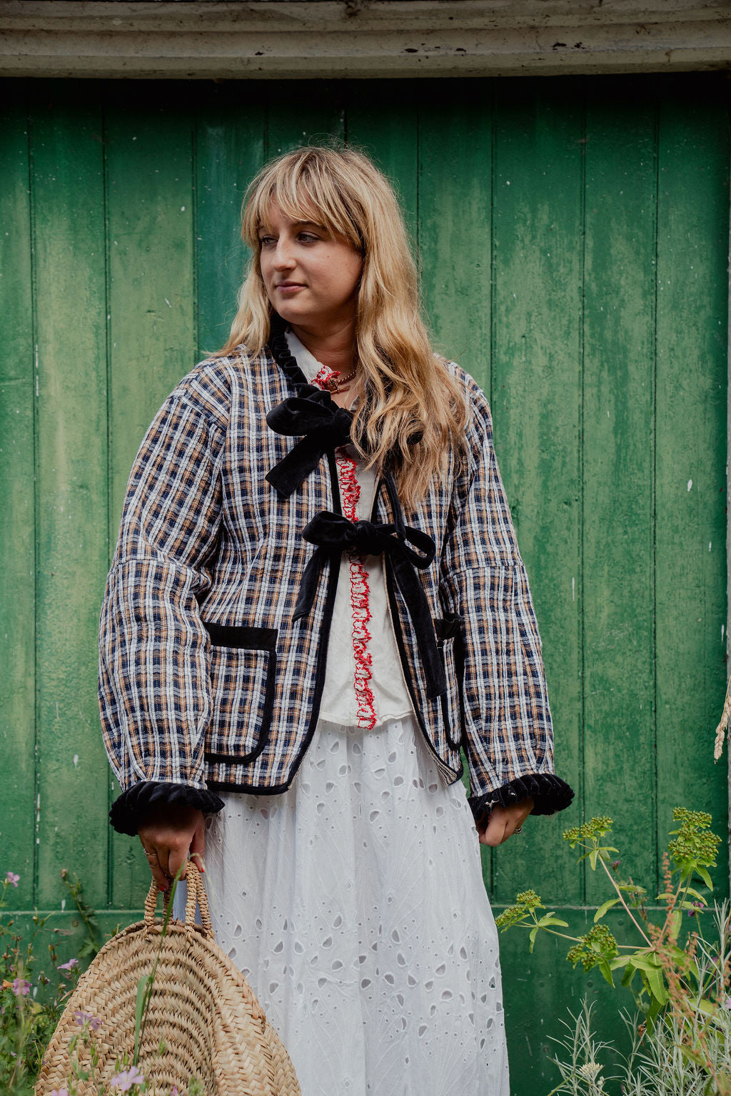 Liv Reversible Jacket - Navy and Mustard Tartan with Beige Stripe