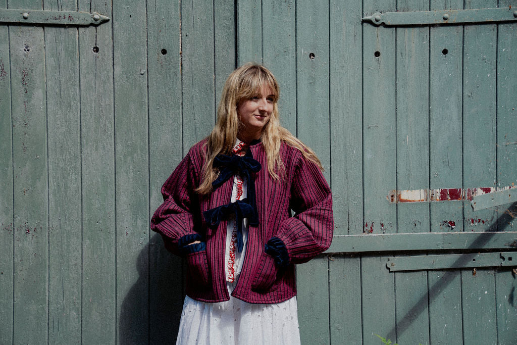 Liv Reversible Jacket -Pink with Jade Stripe