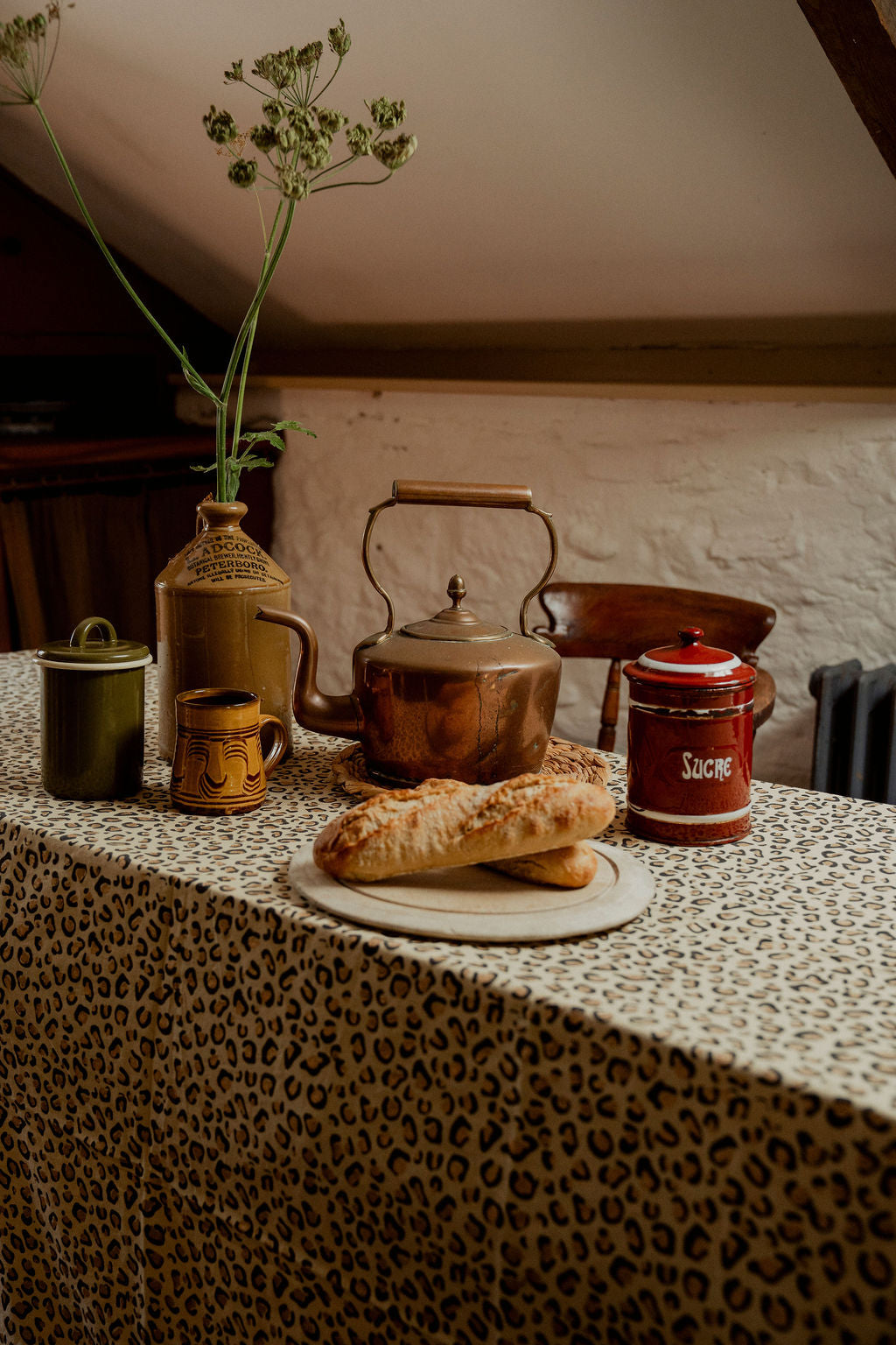 Leopard with Gold Tablecloth