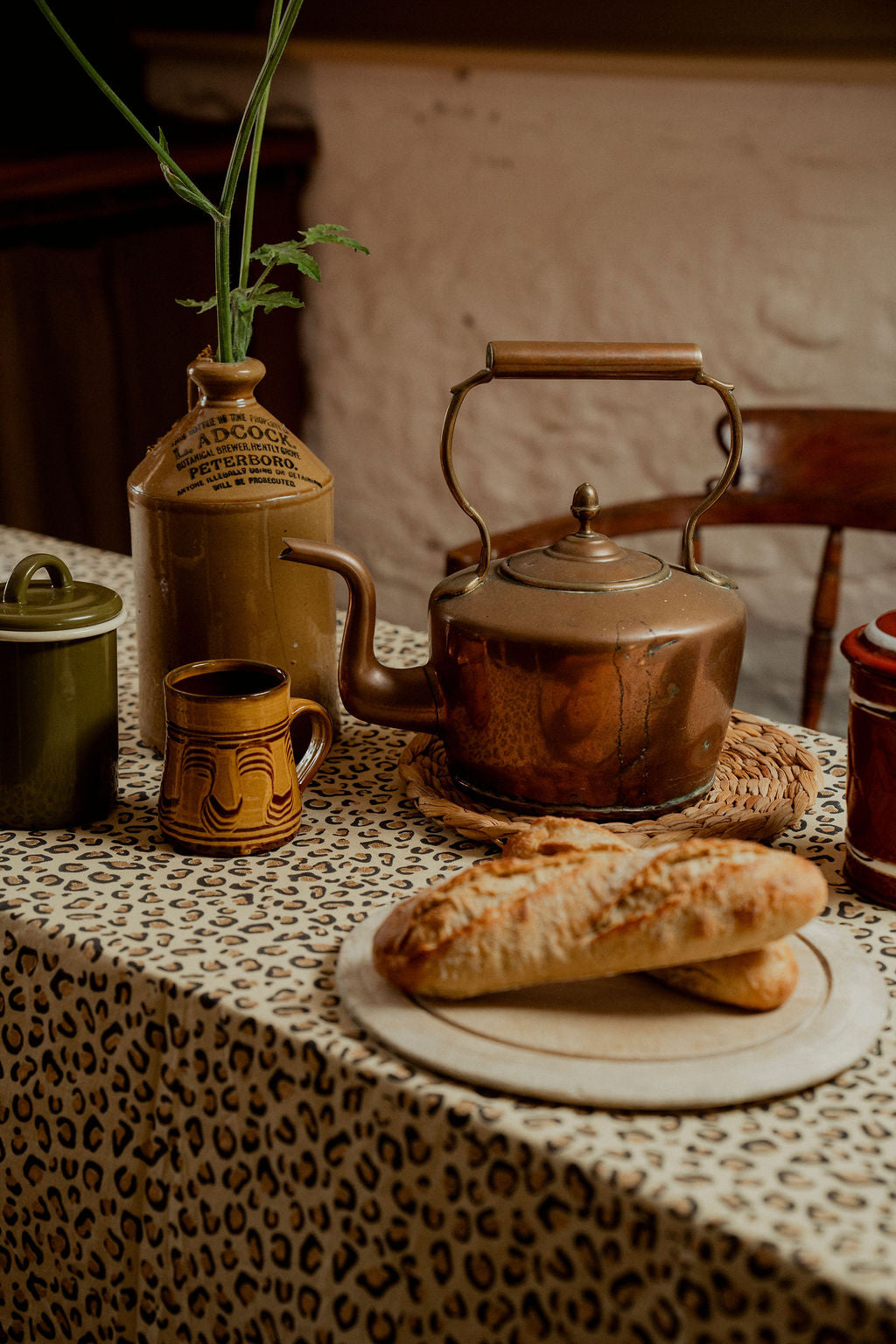 Leopard with Gold Tablecloth
