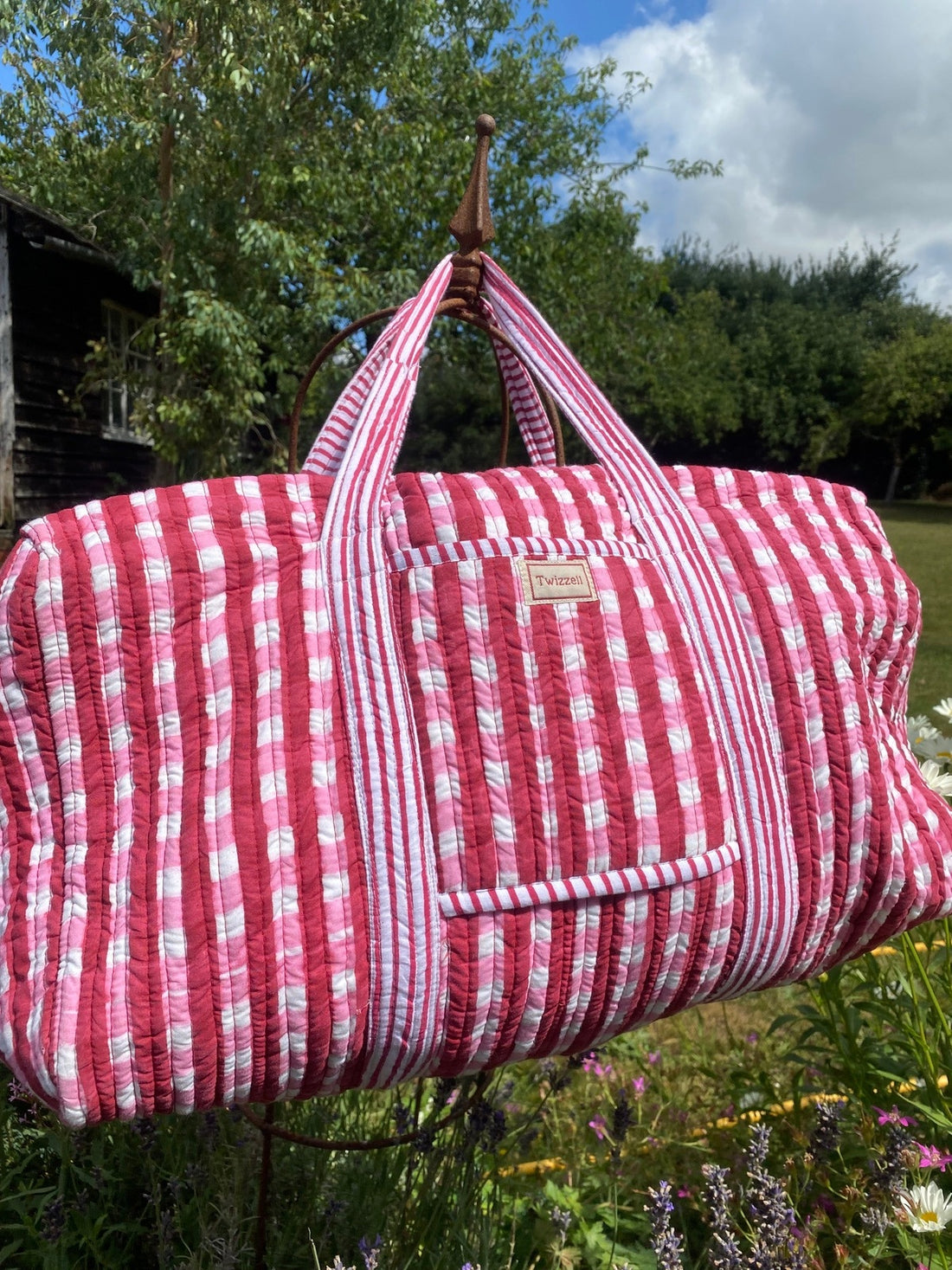Indian Block Print Weekend Bag - Red and Pink Gingham