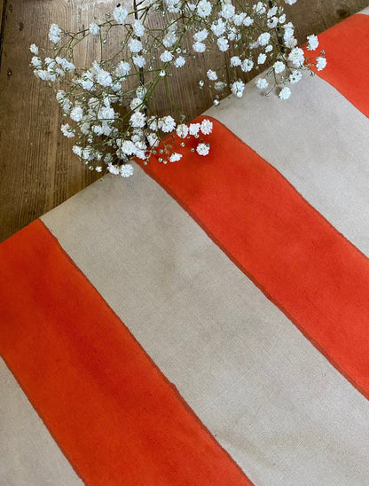 Indian Block Print Tablecloth - Orange Stripe