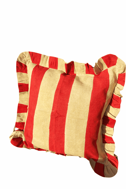 Ruffle Linen Cushion Cover - Red