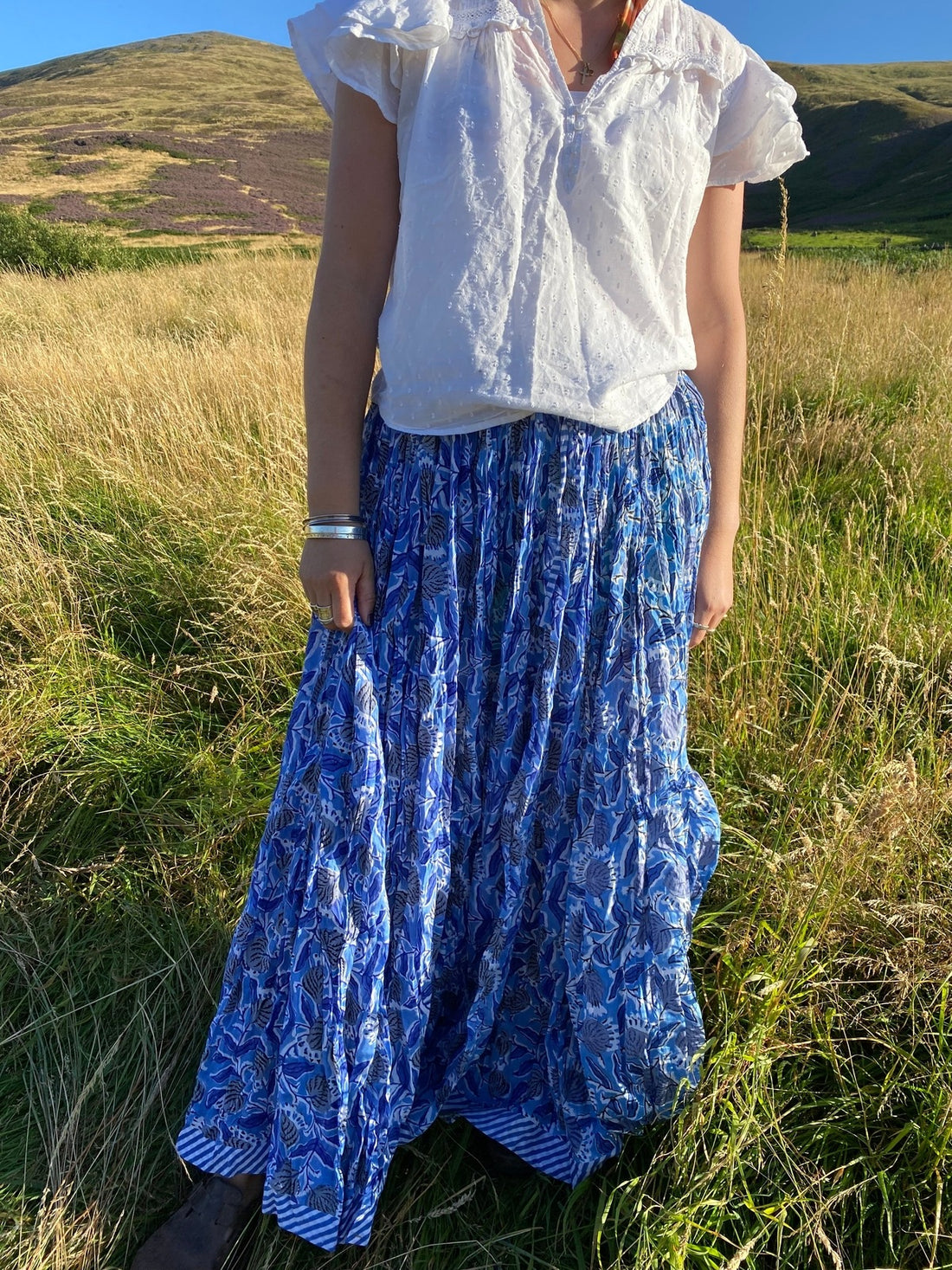 Indian Block Print Skirt - Blue