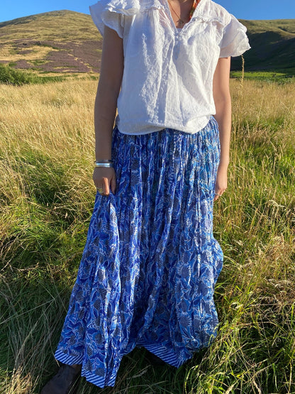 Indian Block Print Skirt - Blue